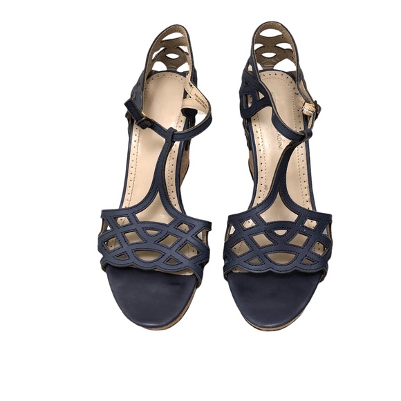 Adrienne Vittadini W Size 10 Gray Fine Leather Cork Wedges with Geometric Design - Picture 3 of 16